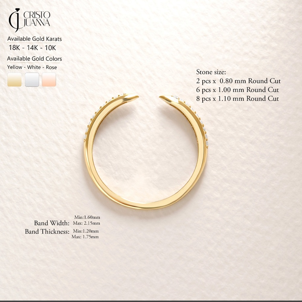 Cristo Juanna 14K Solid Gold Open Cuff Spike Ring - Picture 3 of 8